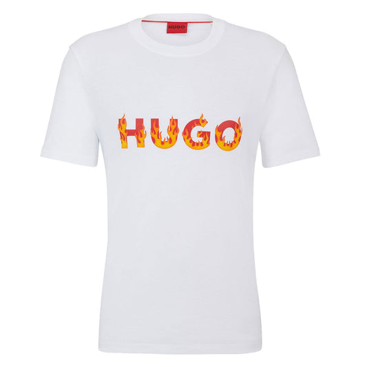 Fire Logo Print White T-Shirt