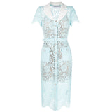 Blue Cord Lace Midi Dress