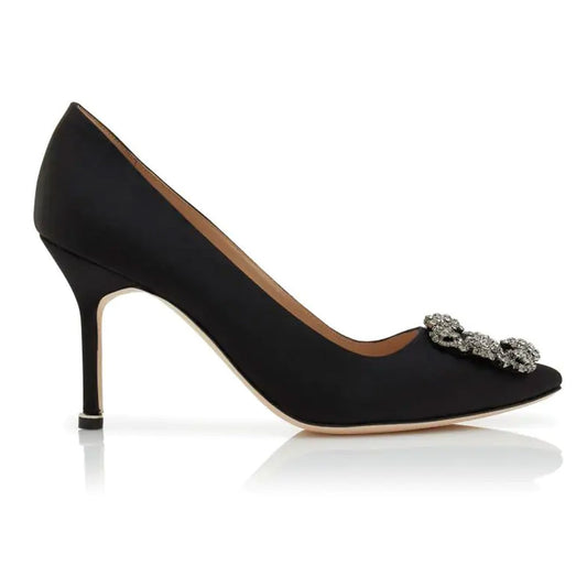 Hangisi 90mm Crystal Buckle Black Pumps
