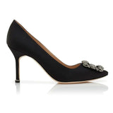 Hangisi 90mm Crystal Buckle Black Pumps