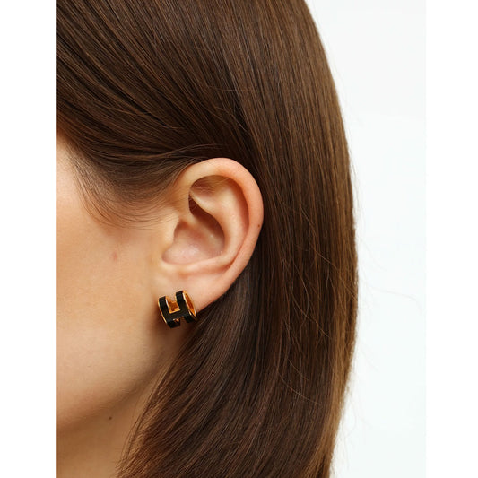 Mini Pop H Gold & Black Earring