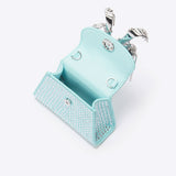 Satin Heart Rhinestone Blue Micro Bag