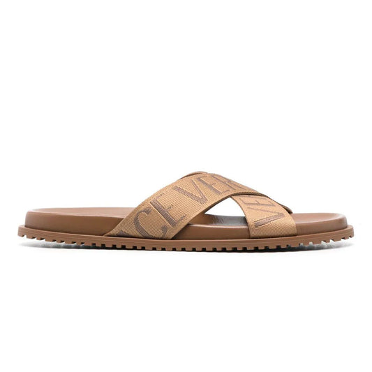 Greca Print Crisscross Brown Slides