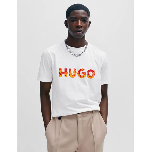 Fire Logo Print White T-Shirt