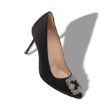 Hangisi 90mm Crystal Buckle Black Pumps