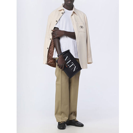 VLTN Logo Print Black Clutch Bag