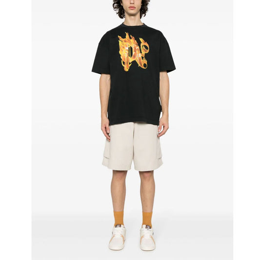 Burning Monogram Print Black T-Shirt