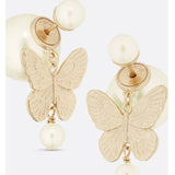Butterfly Gold-Finish White Resin Pearls Tribales Earrings