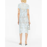 Blue Cord Lace Midi Dress