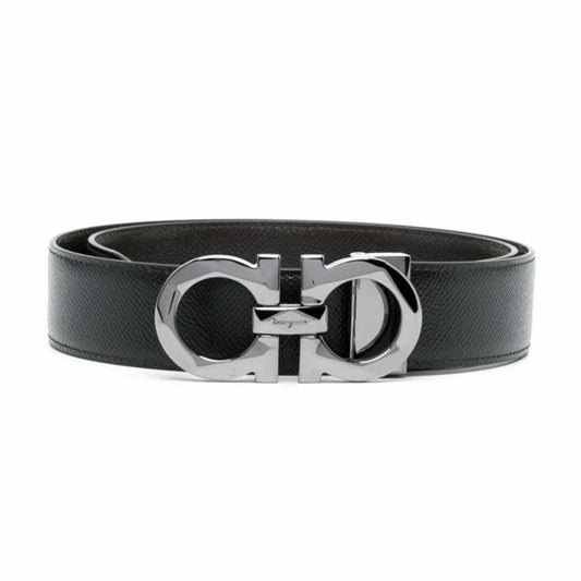 Faceted Gancini Black Reversible Belt