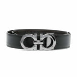 Faceted Gancini Black Reversible Belt