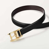 Gold Buckle Tank Grained Black/Brown 3cm Reversible Belt