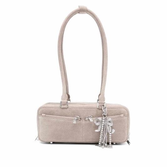 Baguette Suede Grey Shoulder Bag