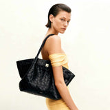 Hana Medium Weave Texture Black Tote Bag
