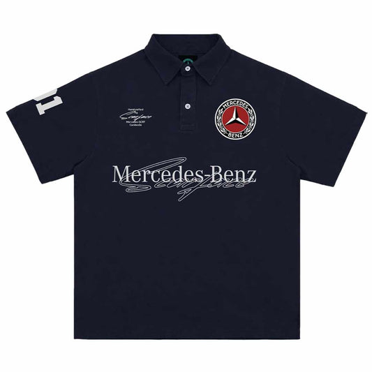 x SF Logo Print Navy Polo-Shirt