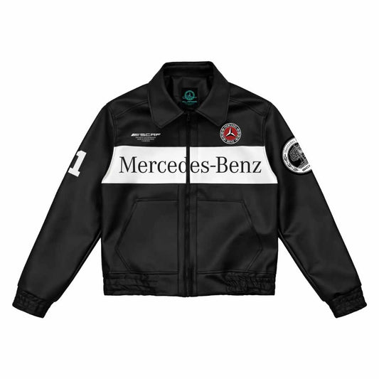 x SF Logo Print Leather Black Jacket