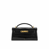 Noor Top Black Croc Handle Bag