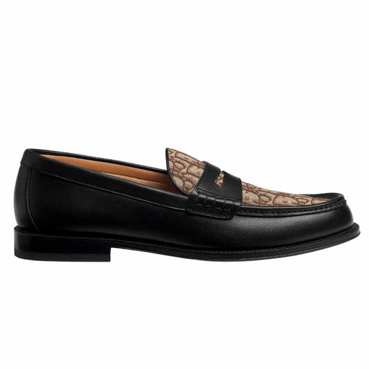 Brown Jacquard Granville Black Loafers