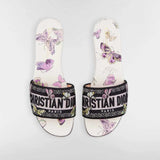 Butterfly Motif White and Purple Slides