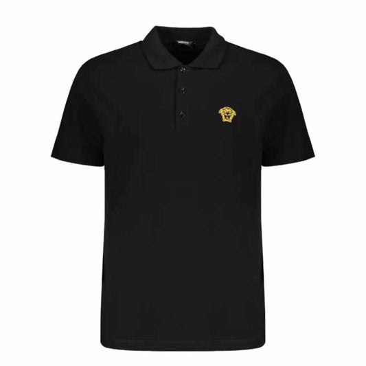 Gold Medusa Embroidered Black Polo-Shirt