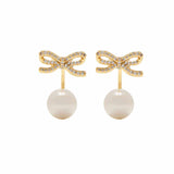 Bow Pearl Jacket Gold Earrings