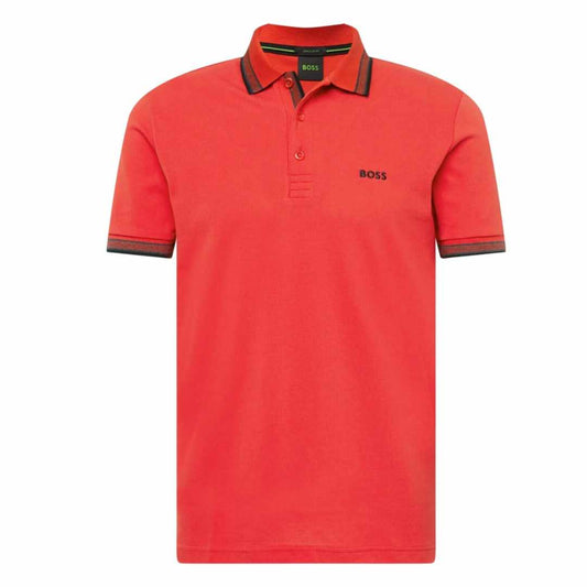 Logo Print Black Collar Red Polo-Shirt