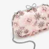 Floral Crystal Embellished Pink Clutch Bag