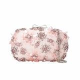 Floral Crystal Embellished Pink Clutch Bag