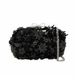 Floral Crystal Embellished Black Clutch Bag