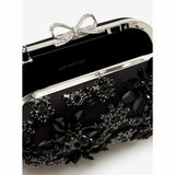 Floral Crystal Embellished Black Clutch Bag