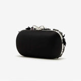 Floral Crystal Embellished Black Clutch Bag