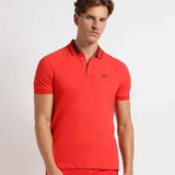 Constrasting Collar Red Polo-Shirt