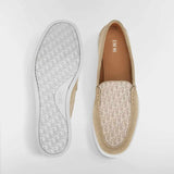 Oblique Suede and Jacquard Beige Loafers
