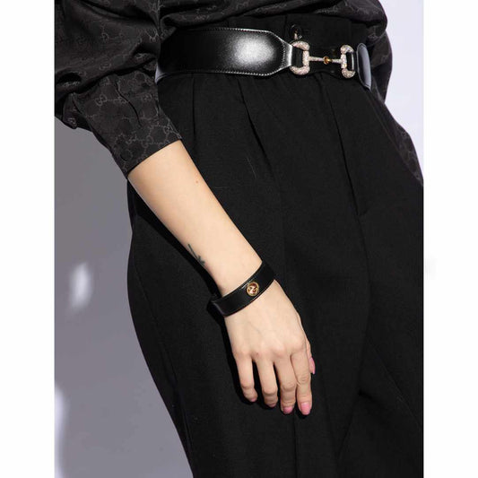 Interlocking Black Leather Bracelet