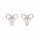 Micro Bow Pink Crystalised Earrings