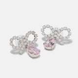 Micro Bow Pink Crystalised Earrings