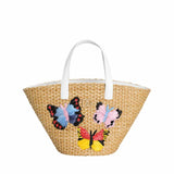Butterflies in Print Straw Basket Bag