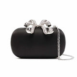 Satin Bow Black Clutch Bag