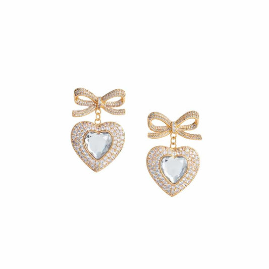 Gold Bow Heart Earrings
