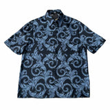 Blue Barocco Print Black Short-Sleeve Shirt