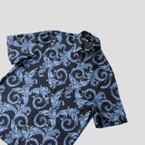 Blue Barocco Print Black Short-Sleeve Shirt