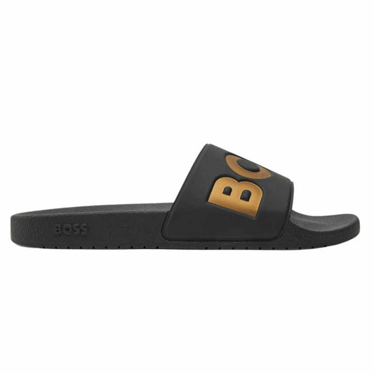 Gold Logo Embossed Black Slides