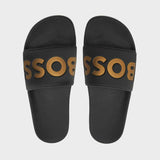 Gold Logo Embossed Black Slides