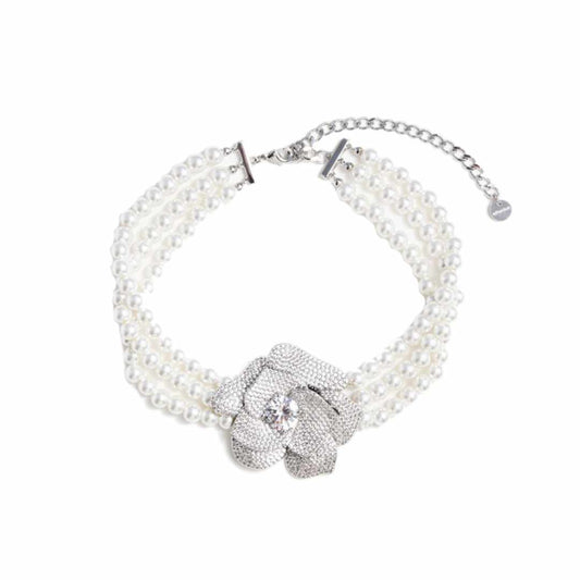 Crystal Flower Pearl Choker