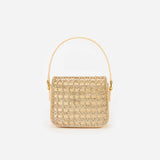 Micro Crystal-Embellished Top Gold Handle Bag