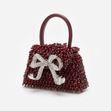 Embellished Bow Burgundy Micro Bag