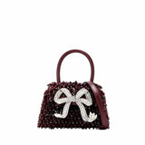 Embellished Bow Burgundy Micro Bag