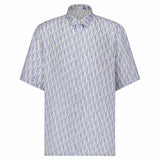 Oblique Short-Sleeved Blue Striped Silk Shirt