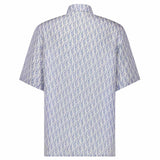 Oblique Short-Sleeved Blue Striped Silk Shirt