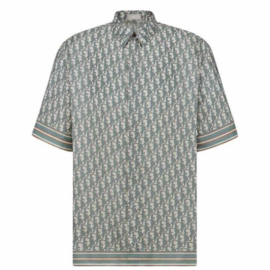 Oblique Short-Sleeved Greenish Silk Shirt